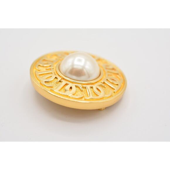 Christian Dior Vintage Logo Pin Brooch Pearl CD Monogram Gold Signed 1980s BinJ - Picture 9 of 12